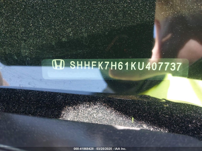 2019 HONDA CIVIC VIN: SHHFK7H61KU407737