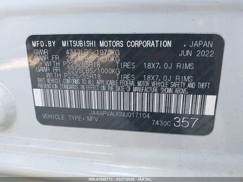 2022 MITSUBISHI OUTLANDER SPORT 2.0 SE 2WD - JA4APVAU6NU017104