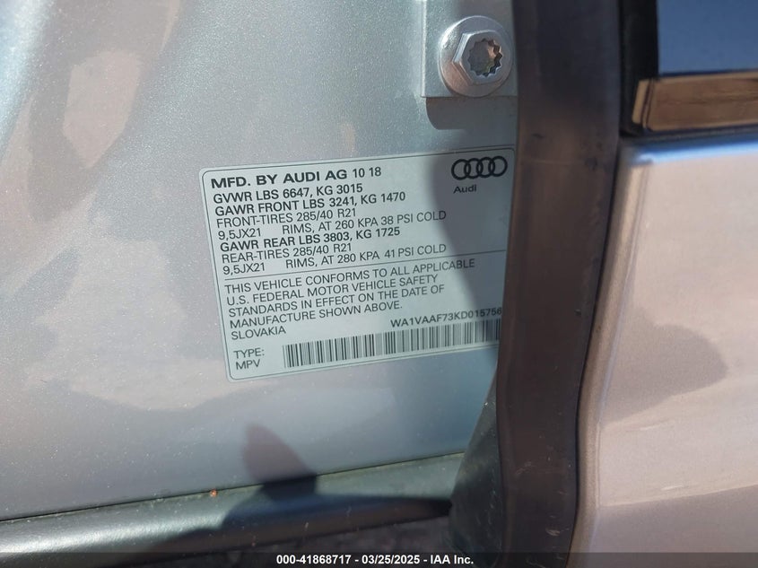 2019 AUDI Q7 VIN: WA1VAAF73KD015756