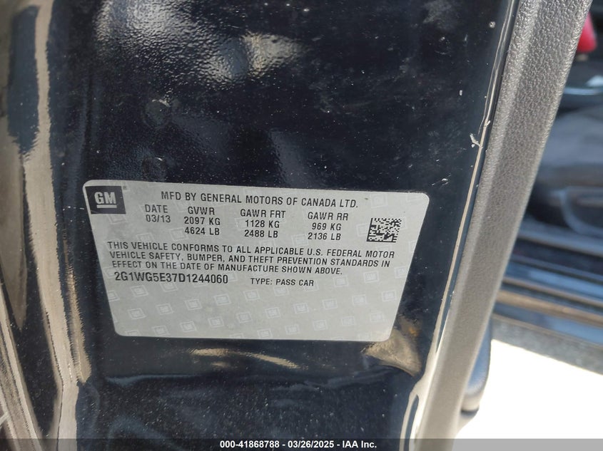 2013 CHEVROLET IMPALA VIN: 2G1WG5E37D1244060