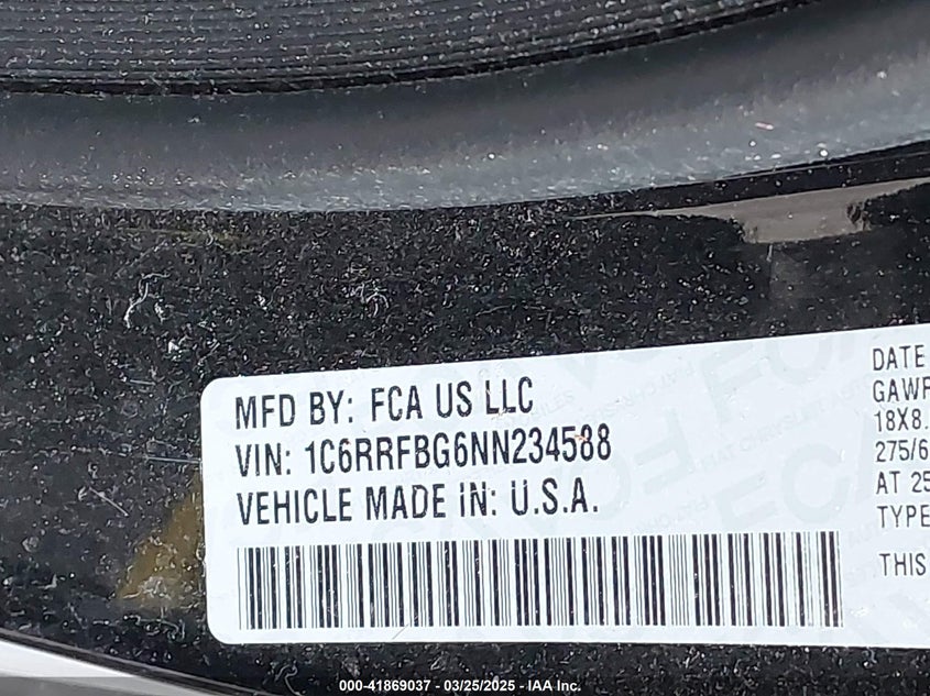 2022 RAM 1500 VIN: 1C6RRFBG6NN234588