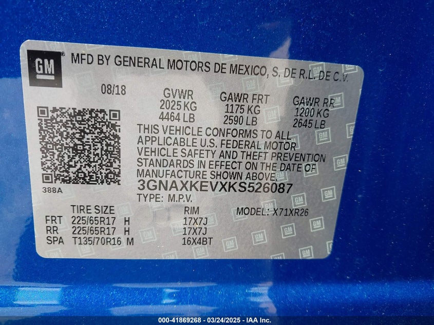 2019 CHEVROLET EQUINOX LT - 3GNAXKEVXKS526087