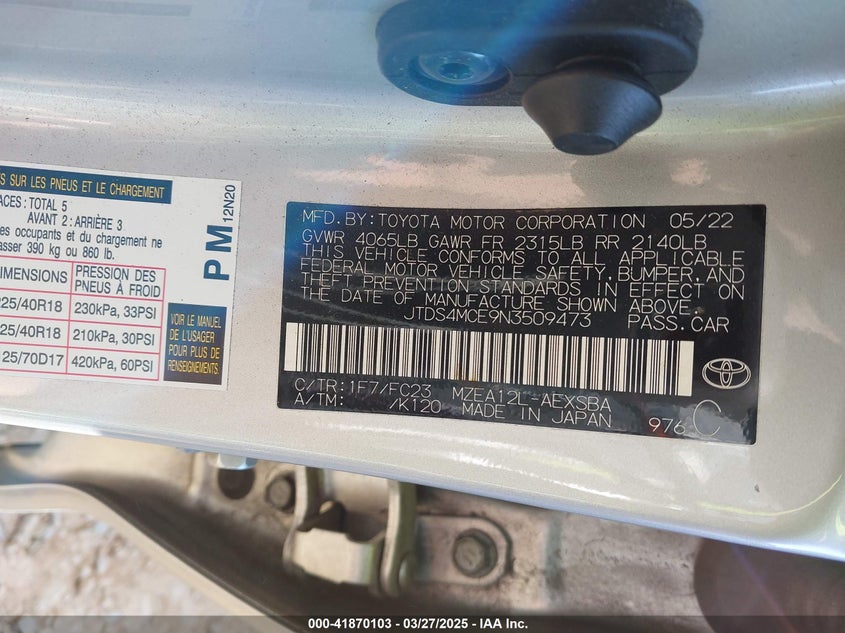 2022 TOYOTA COROLLA SE - JTDS4MCE9N3509473