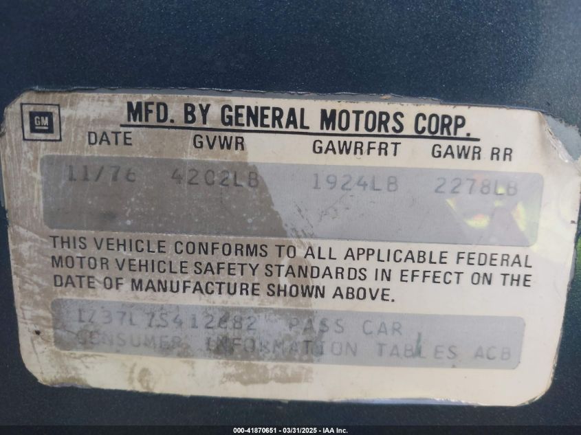 1977 Chevrolet Corvette VIN: 1Z37L7S412682 Lot: 41870651