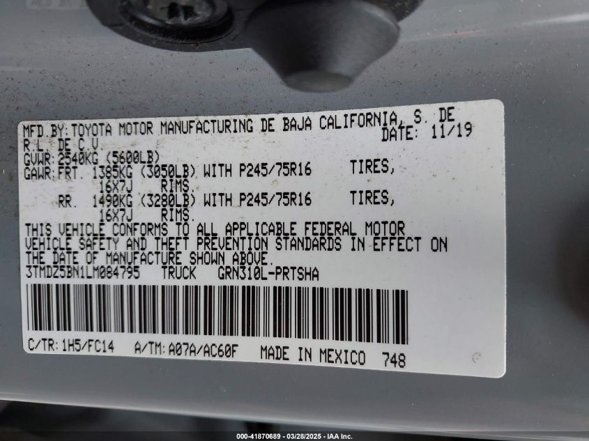 2020 Toyota Tacoma - 3TMDZ5BN1LM084795