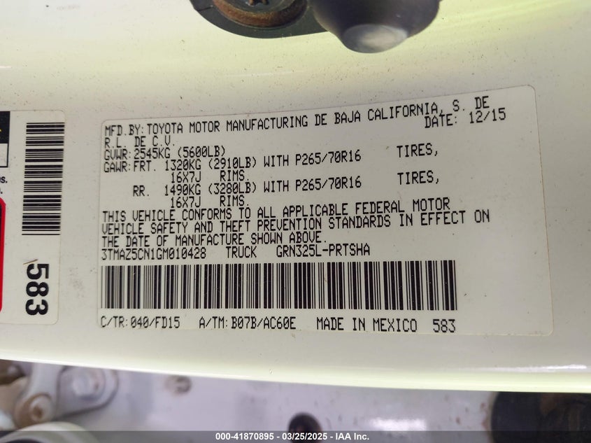 2016 TOYOTA TACOMA DBL CAB/SR5/TRD SPORT/OR - 3TMAZ5CN1GM010428