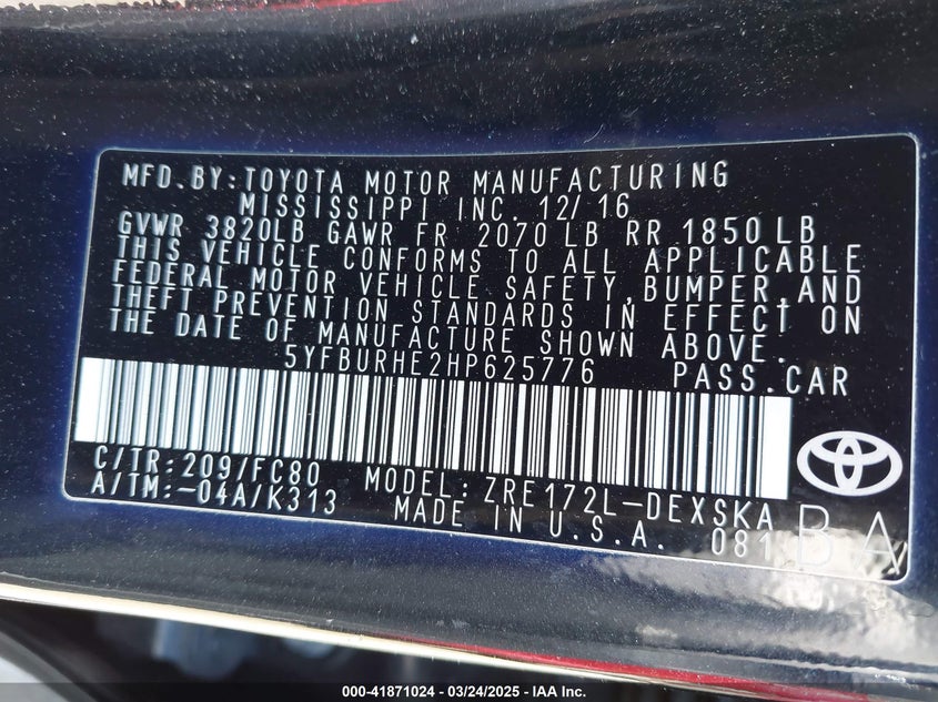 2017 TOYOTA COROLLA SE - 5YFBURHE2HP625776