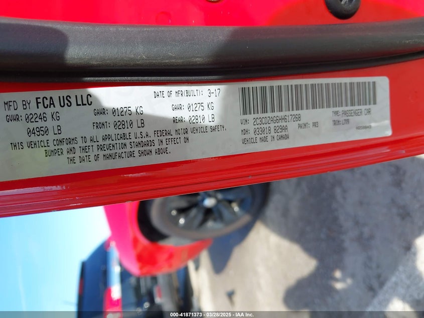 2017 DODGE CHALLENGER VIN: 2C3CDZAG6HH617268
