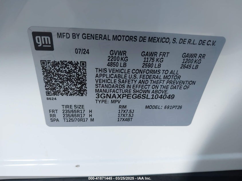 VIN 3GNAXPEG6SL104049 2025 CHEVROLET EQUINOX AWD LT