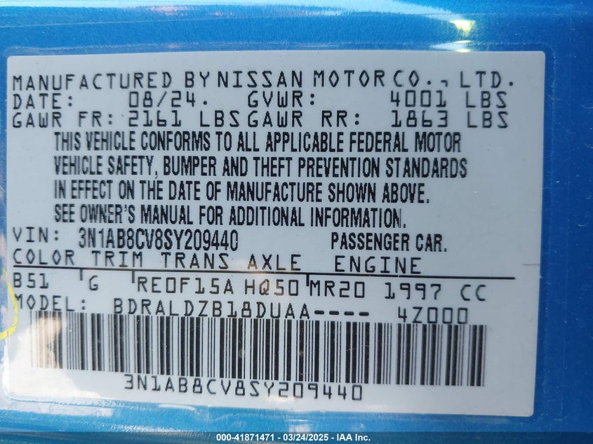 2025 NISSAN SENTRA VIN: 3N1AB8CV8SY209440