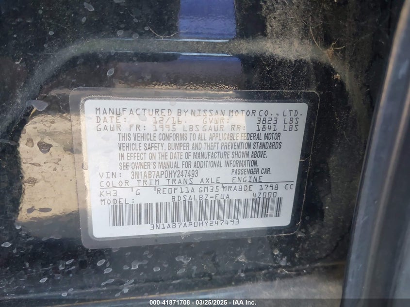 2017 NISSAN SENTRA VIN: 3N1AB7AP0HY247493