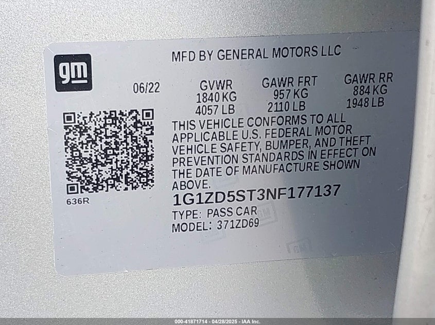 2022 CHEVROLET MALIBU FWD LT - 1G1ZD5ST3NF177137