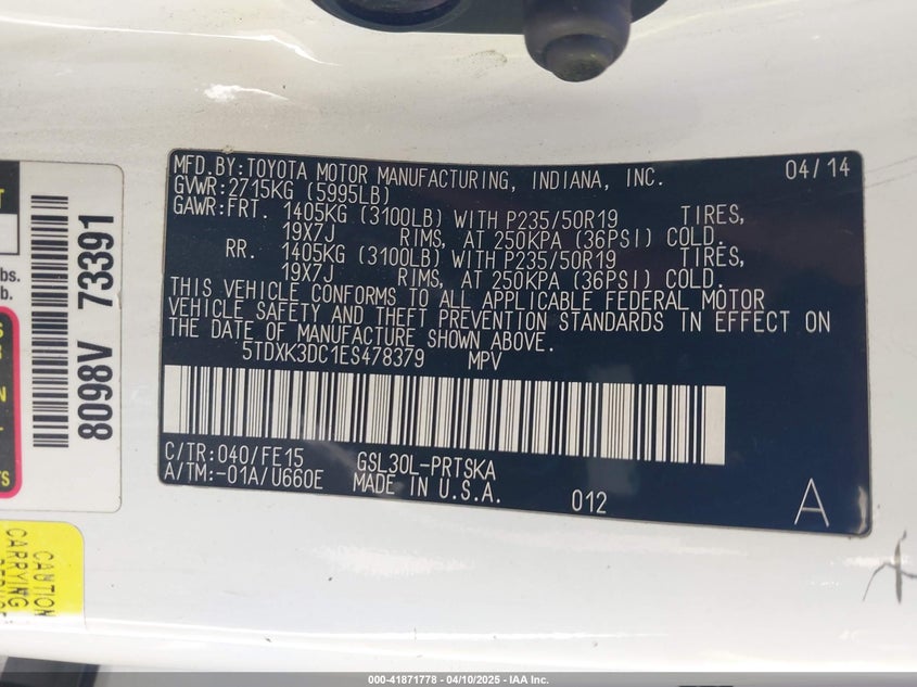 2014 TOYOTA SIENNA SPORT - 5TDXK3DC1ES478379