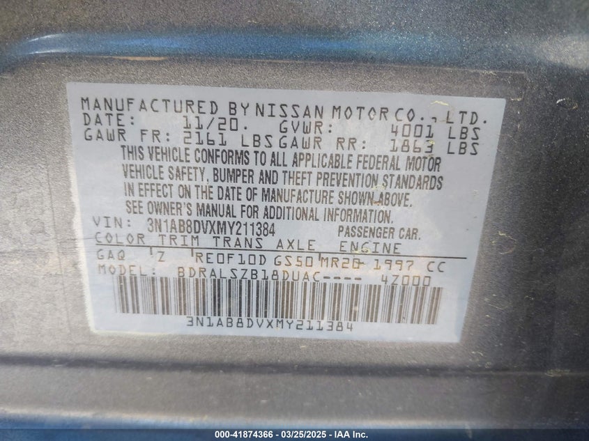 2021 NISSAN SENTRA VIN: 3N1AB8DVXMY211384