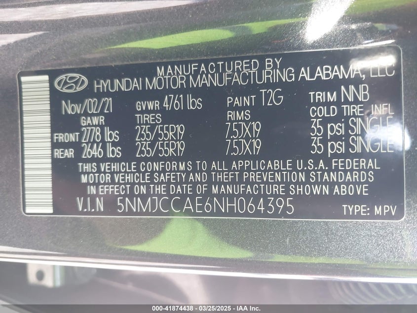 2022 HYUNDAI TUCSON VIN: 5NMJCCAE6NH064395