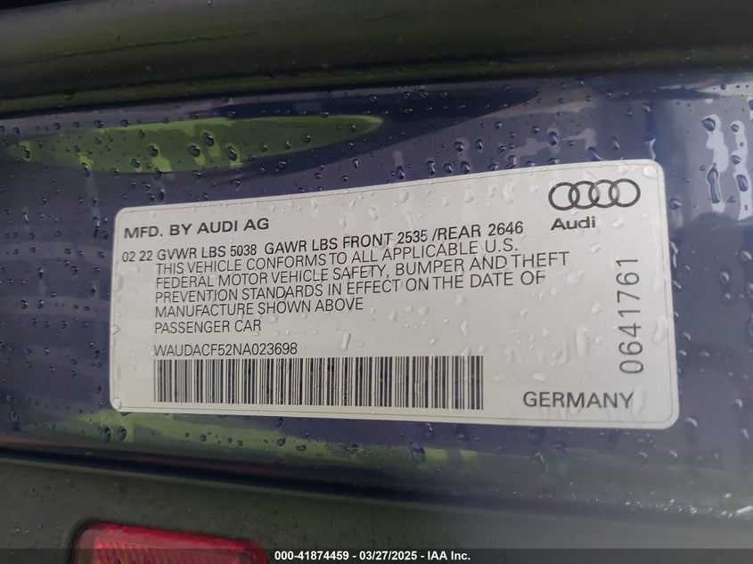 2022 AUDI A5 SPORTBACK PREMIUM 45 TFSI S LINE QUATTRO S TRONIC - WAUDACF52NA023698