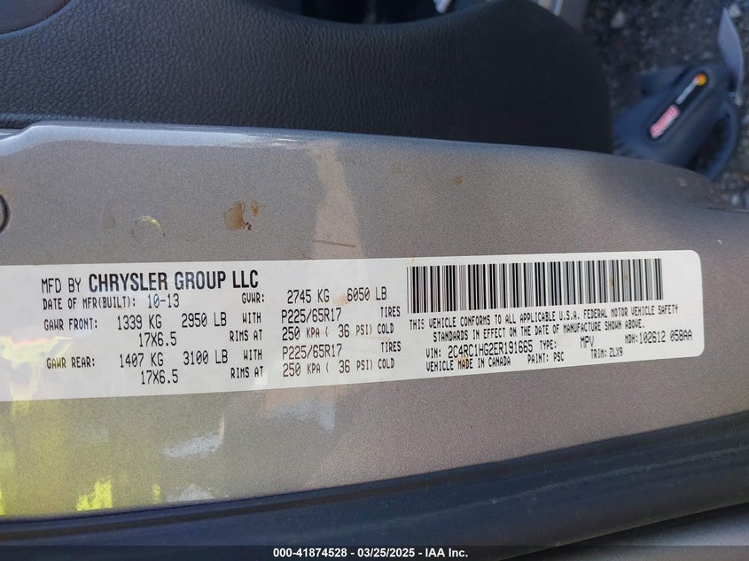 2014 CHRYSLER TOWN & COUNTRY VIN: 2C4RC1HG2ER191665