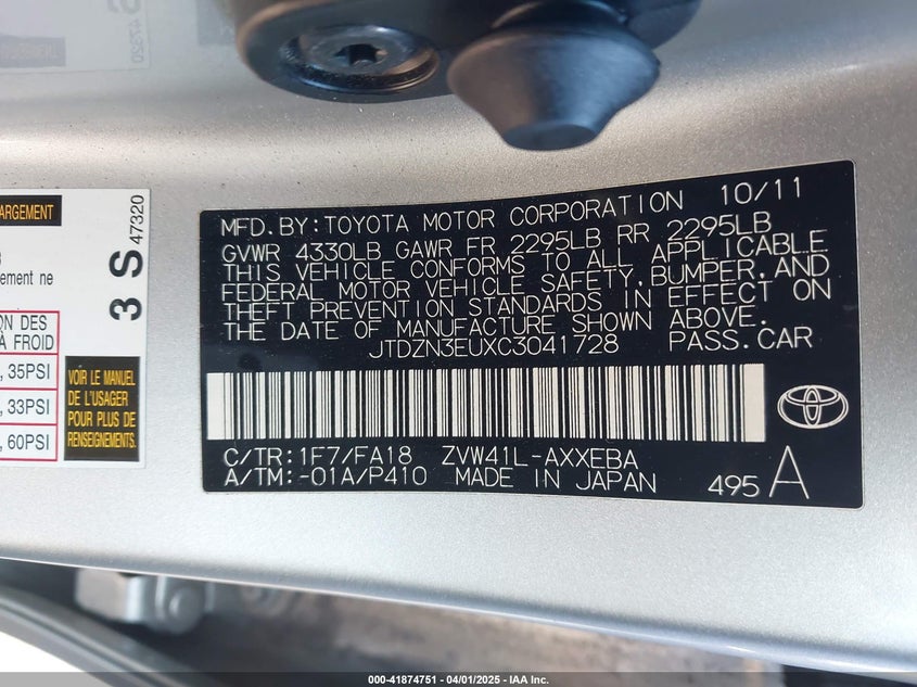 2012 TOYOTA PRIUS V VIN: JTDZN3EUXC3041728