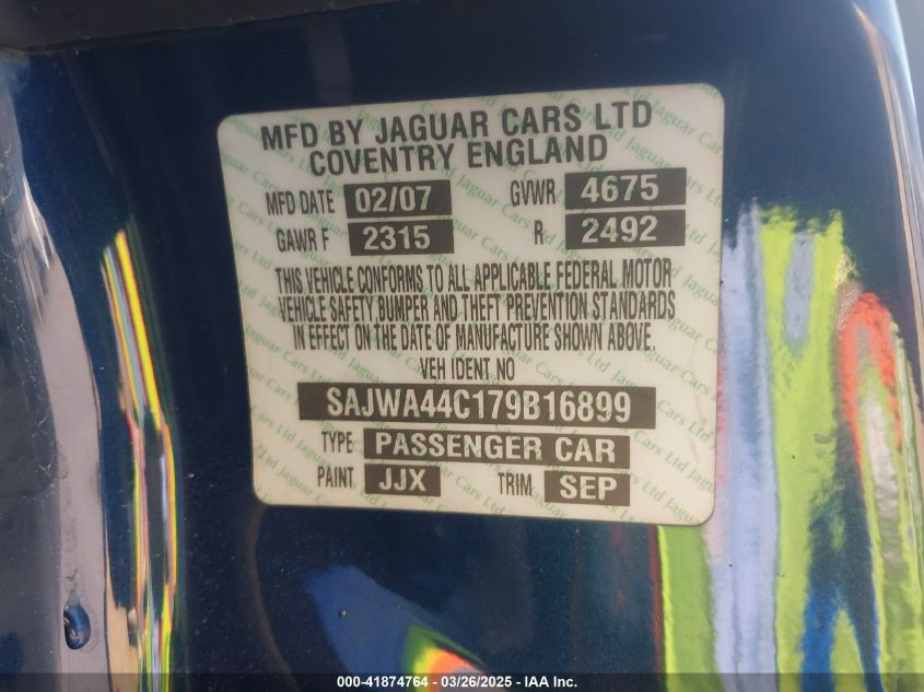 2007 Jaguar Xkr VIN: SAJWA44CX79816899 Lot: 41874764