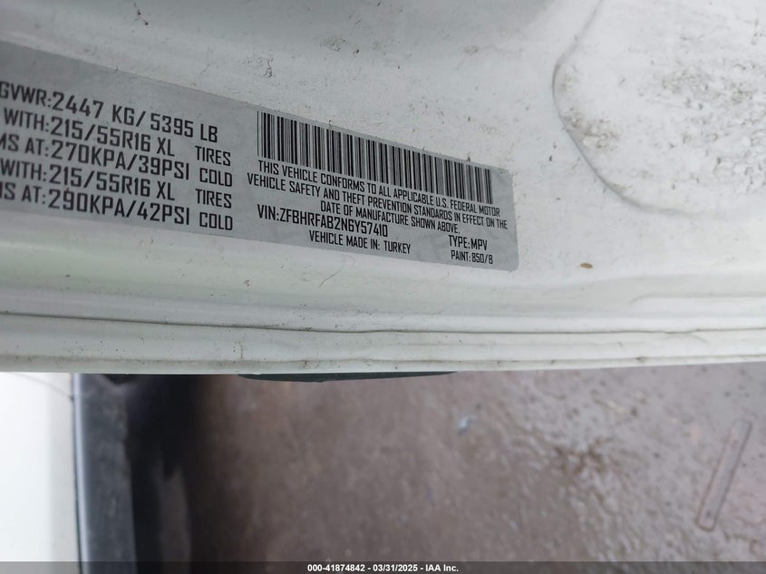 2022 RAM PROMASTER CITY TRADESMAN ZFBHRFAB2N6Y57410