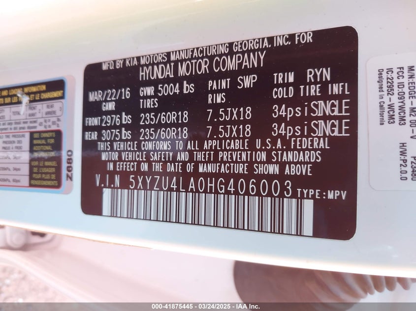 2017 HYUNDAI SANTA FE SPORT 2.0T - 5XYZU4LA0HG406003