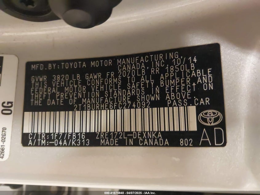 2015 TOYOTA COROLLA LE - 2T1BURHE6FC274092