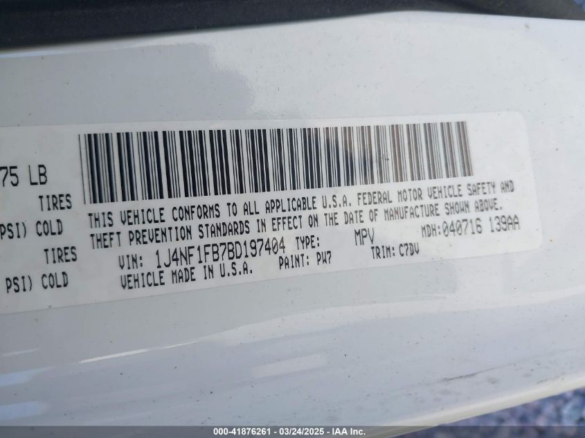 2011 Jeep Compass VIN: 1J4NF1FB7BD197404 Lot: 41876261