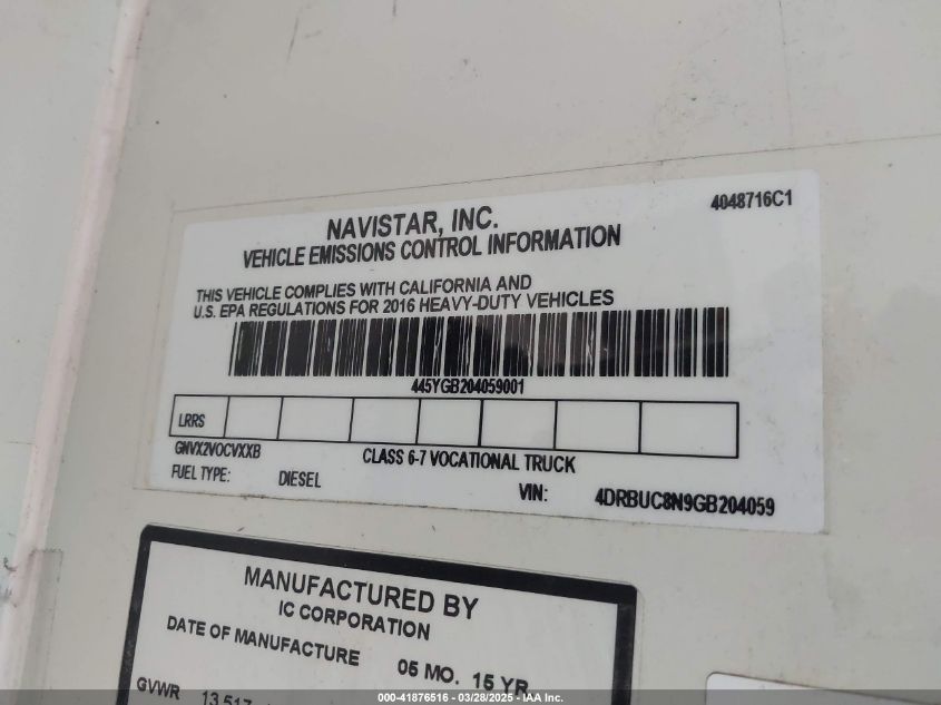 2016 Ic Corporation 3000 Ce VIN: 4DRBUC8N9GB204059 Lot: 41876516