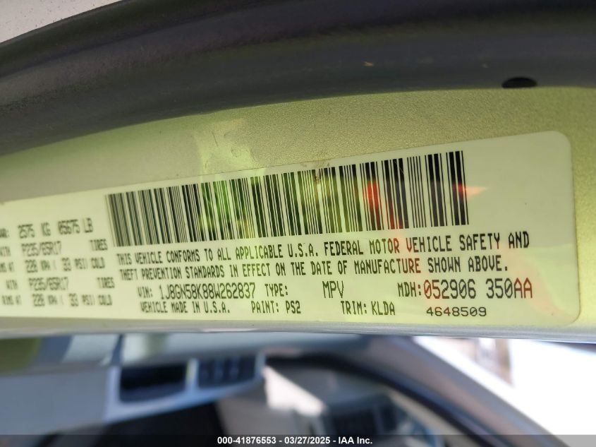 2008 Jeep Liberty Limited Edition VIN: 1J8GN58K88W262837 Lot: 41876553