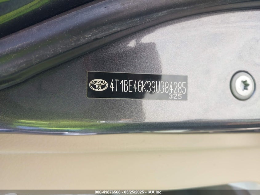 2009 TOYOTA CAMRY VIN: 4T1BE46K39U384285