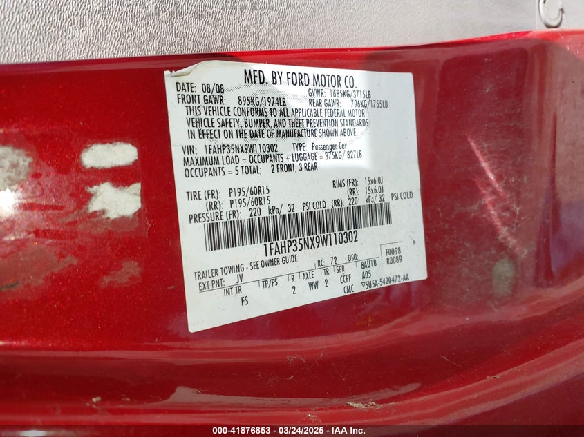 2009 FORD FOCUS VIN: 1FAHP35NX9W110302