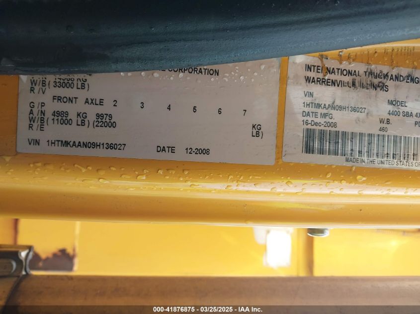 2009 International 4000 4400 VIN: 1HTMKAAN09H136027 Lot: 41876875