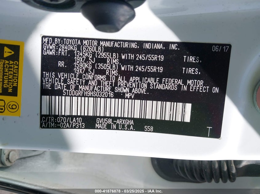 2017 TOYOTA HIGHLANDER HYBRID VIN: 5TDDGRFH9HS032016