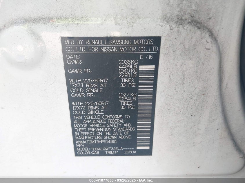 2017 NISSAN ROGUE SV - KNMAT2MT3HP514861