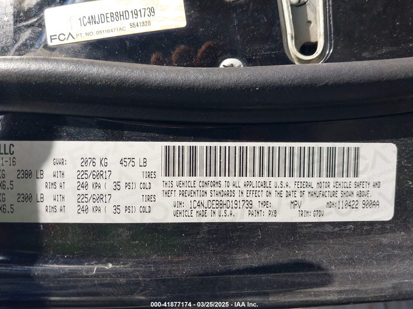 2017 JEEP COMPASS LATITUDE 4X4 - 1C4NJDEB8HD191739