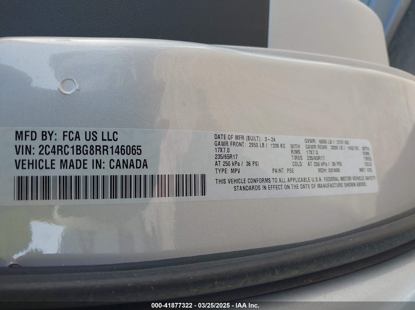 2024 CHRYSLER PACIFICA TOURING L - 2C4RC1BG8RR146065