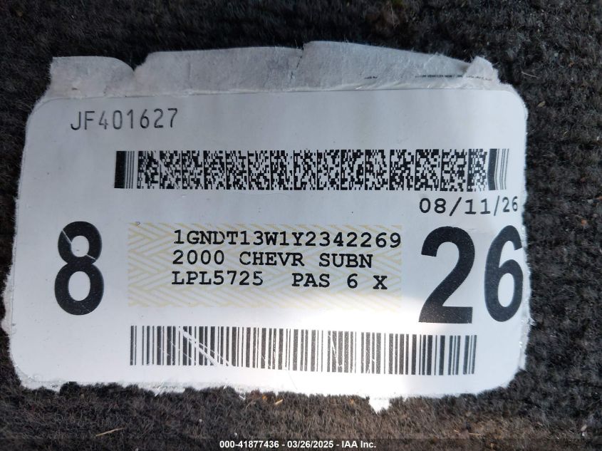 2000 Chevrolet Blazer Ls VIN: 1GNDT13W1Y2342269 Lot: 41877436