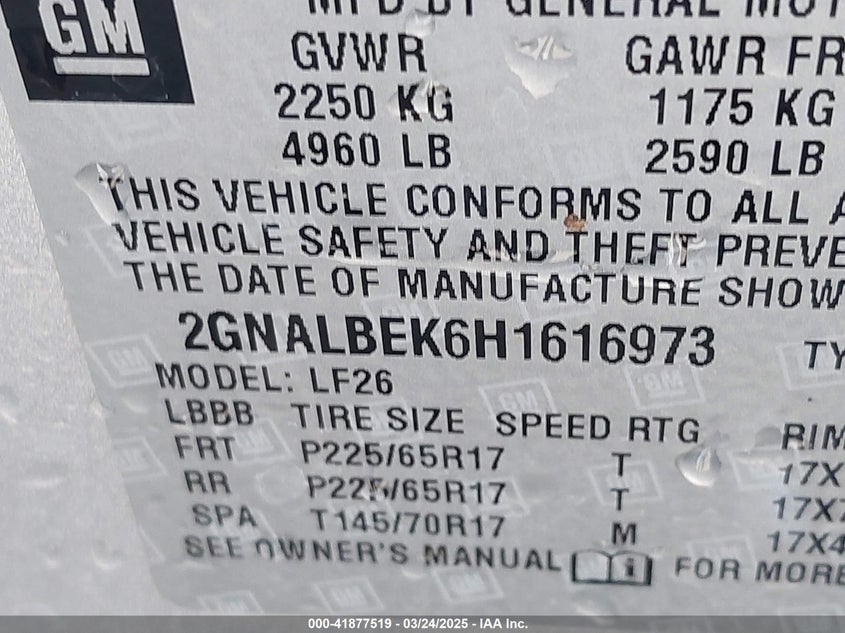 2017 CHEVROLET EQUINOX LS - 2GNALBEK6H1616973