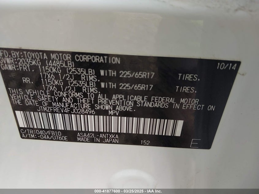 2015 TOYOTA RAV4 LE - JTMZFREV4FJ028496