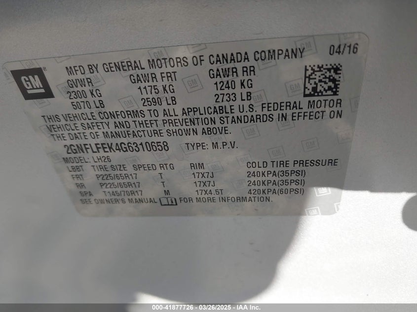 2016 CHEVROLET EQUINOX LT - 2GNFLFEK4G6310658