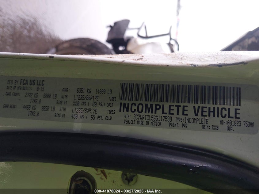 2016 Ram 3500 Chassis Tradesman/Slt/Laramie VIN: 3C7WRTCL5GG117539 Lot: 41878024