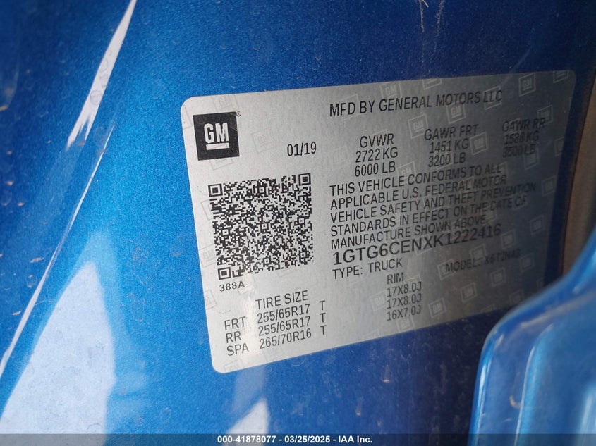 2019 GMC CANYON SLE - 1GTG6CENXK1222416