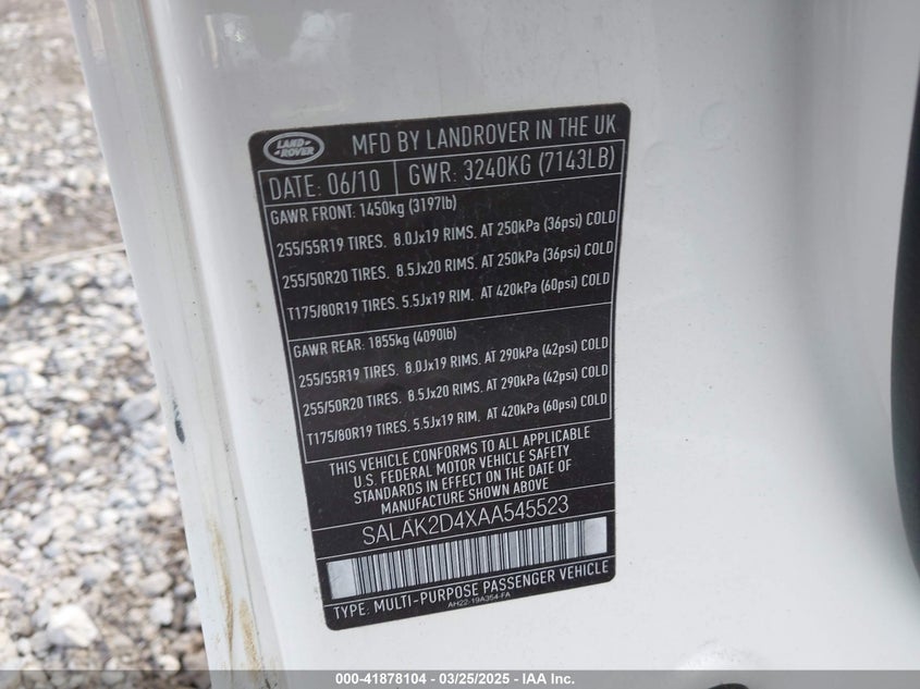 2010 Land Rover Lr4 VIN: SALAK2D4XAA545523 Lot: 41878104