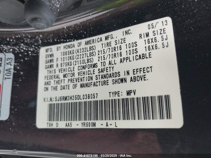 2013 HONDA CR-V LX - 5J6RM3H35DL038057