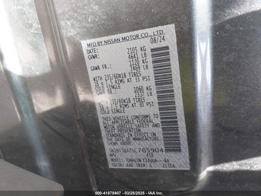 VIN 5N1BT3BA3SC765904 2025 NISSAN ROGUE SV