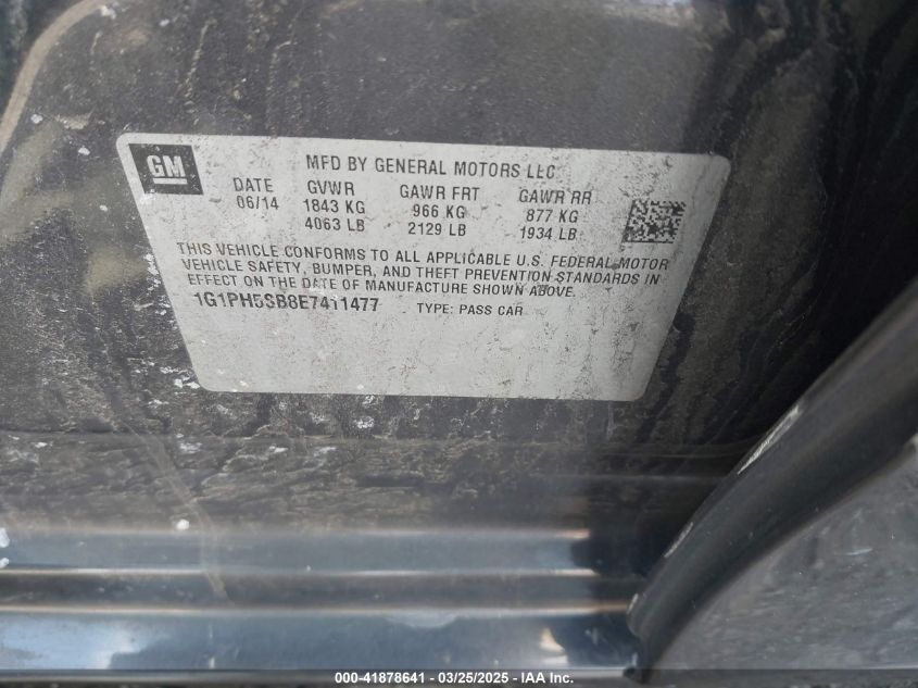 2014 Chevrolet Cruze Eco Auto VIN: 1G1PH5SB8E7411477 Lot: 41878641
