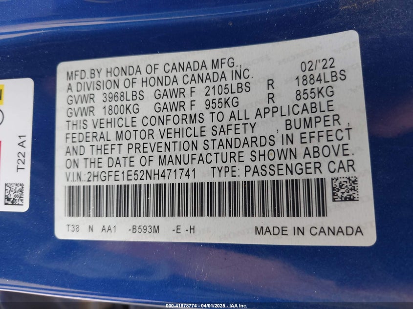 2022 HONDA CIVIC SI SEDAN - 2HGFE1E52NH471741