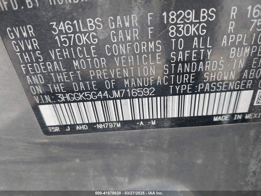 VIN 3HGGK5G44JM716592 2018 HONDA FIT LX