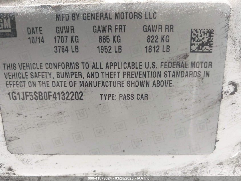 2015 CHEVROLET SONIC LTZ MANUAL - 1G1JF5SB0F4132202