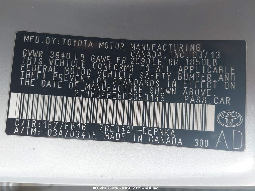 2013 TOYOTA COROLLA LE - 2T1BU4EE6DC050146